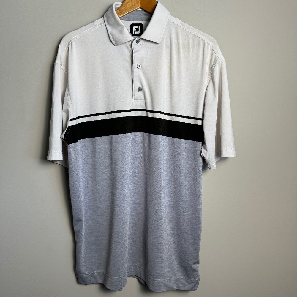 FootJoy FJ Men's Gray/White‎ Performance Short Sleeve Golf Polo Shirt Size Large